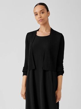 Eileen Fisher Size M Organic Cotton Silk Cord Cropped Light Cardigan - Black